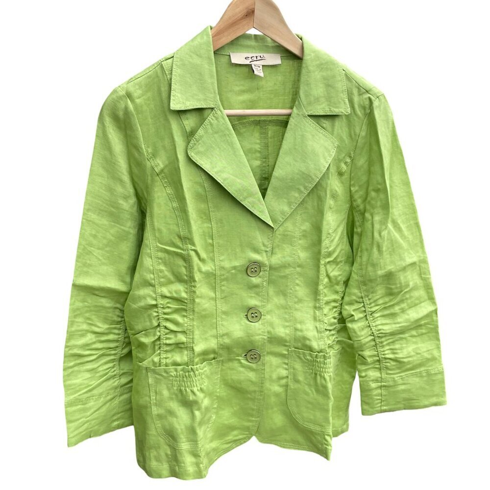 ECRU Apple Green 100% Linen Blazer 3/4 Sleeve Women's Size Medium